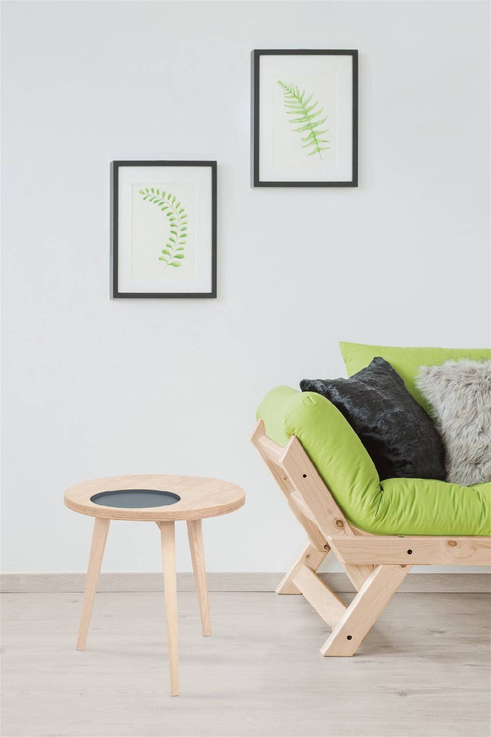 Kayoom Beistelltisch mit Relief (rund) - Beistelltisch Addison I Esche / Grau Saisonschlussverkauf
