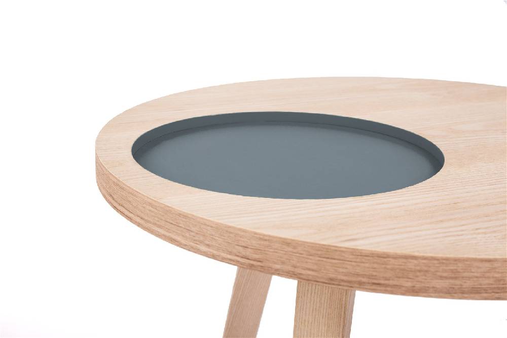 Kayoom Beistelltisch mit Relief (rund) - Beistelltisch Addison I Esche / Grau Saisonschlussverkauf