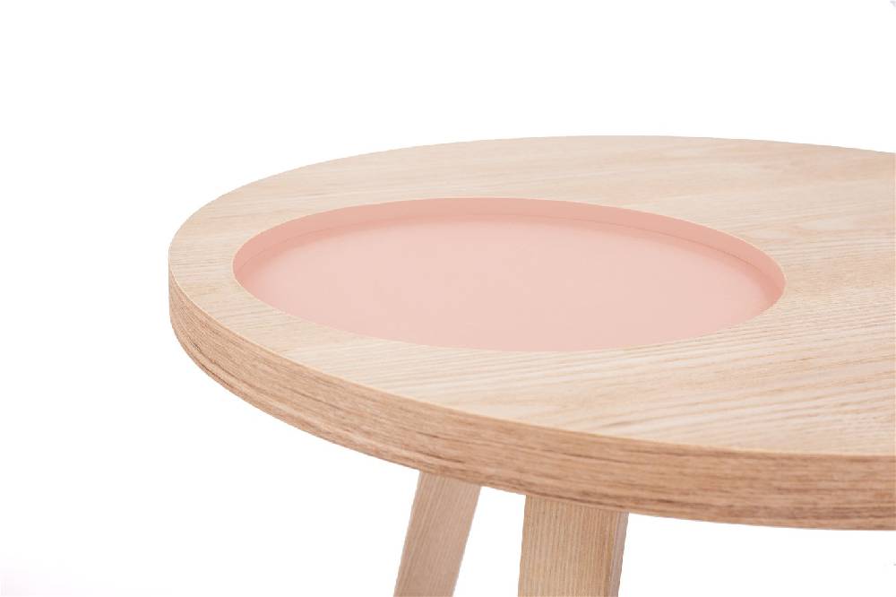 Kayoom Beistelltisch mit Relief (rund) - Beistelltisch Addison III Esche / Rosa