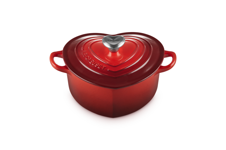 Le Creuset Herzbräter mit Herzknopf aus Gusseisen