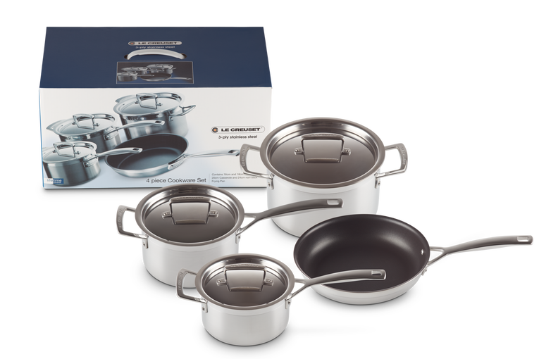 Le Creuset 4-teiliges Kochgeschirrset aus 3-ply Edelstahl Vierteljährliche Förderung