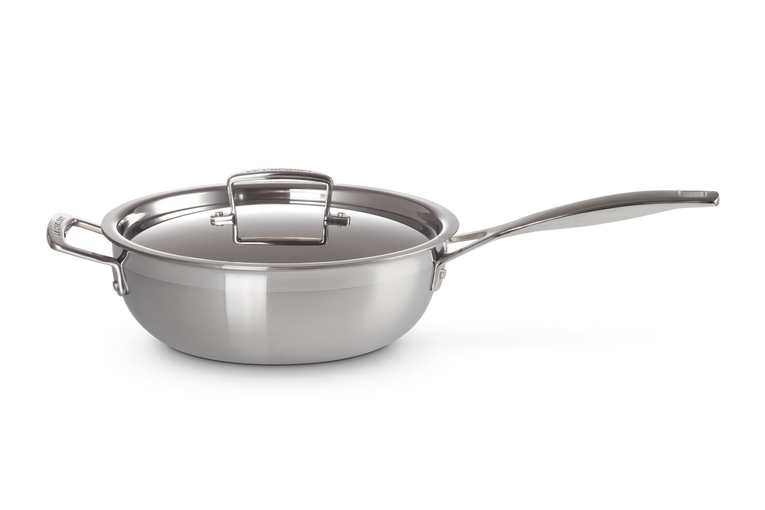 Le Creuset Antihaftbeschichtete Sautépfanne mit Gegengriff aus 3-ply Edelstahl mit Deckel