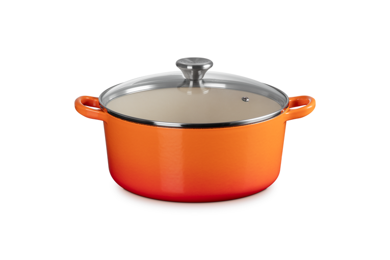 Le Creuset Runder Bräter aus Gusseisen mit Glasdeckel