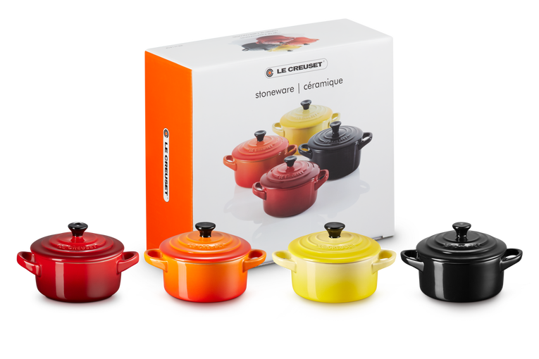 Le Creuset 4er-Set Mini Cocottes Feuer und Flamme aus Steinzeug Limitierter Zeitrabatt