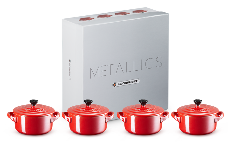 Le Creuset 4er-Set Mini Cocottes Metallics Kirschrot aus Steinzeug Begrenzte Freigabe