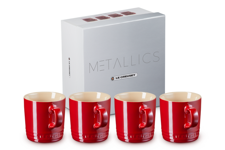Le Creuset 4er-Set Becher Metallics Kirschrot aus Steinzeug Fabrik Onlineshop