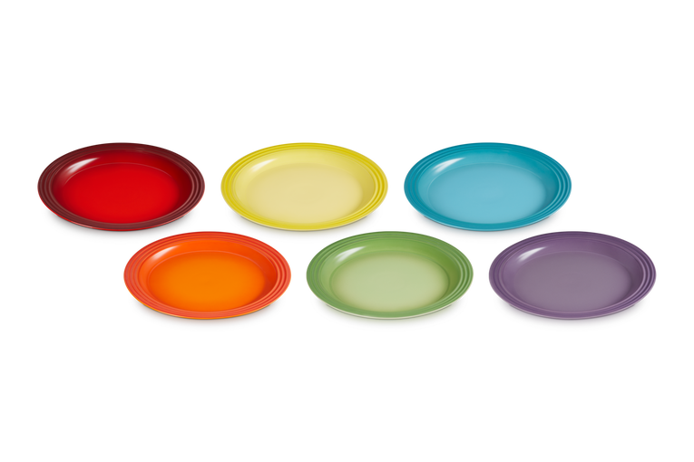 Le Creuset 6er-Set Speiseteller Regenbogen aus Steinzeug Schlussverkauf