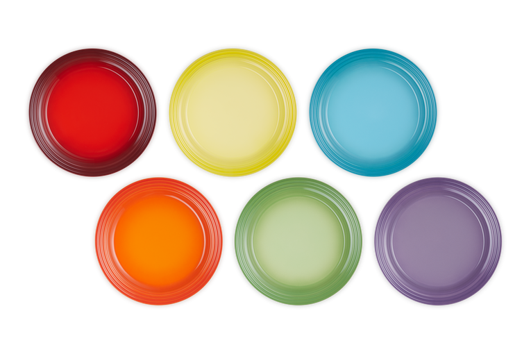 Le Creuset 6er-Set Speiseteller Regenbogen aus Steinzeug Schlussverkauf