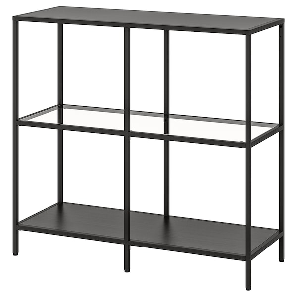 VITTSJÖ Regal, schwarzbraun/Glas,