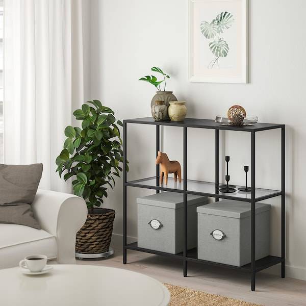 VITTSJÖ Regal, schwarzbraun/Glas, Kostenloser Versand