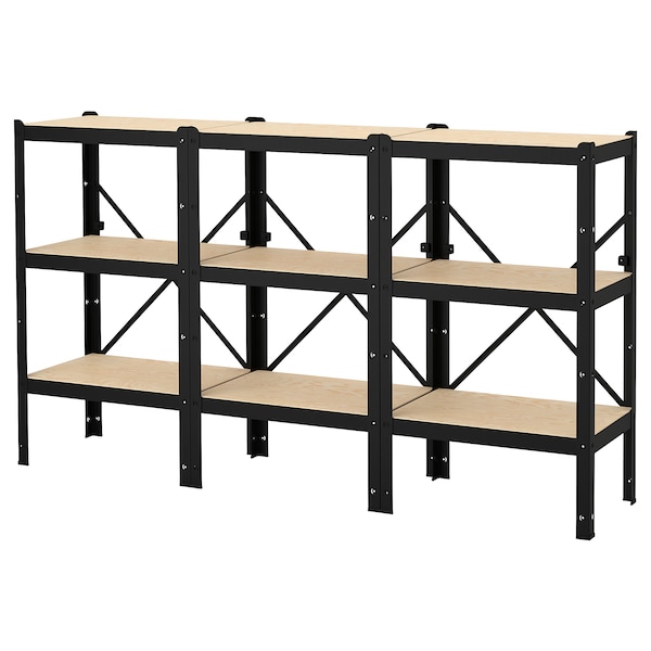 BROR Regal, schwarz/Holz,