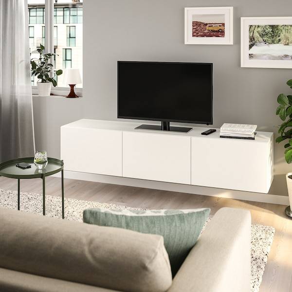 BESTÅ TV-Bank mit Türen, weiß/Lappviken weiß, Valentinstagsangebot