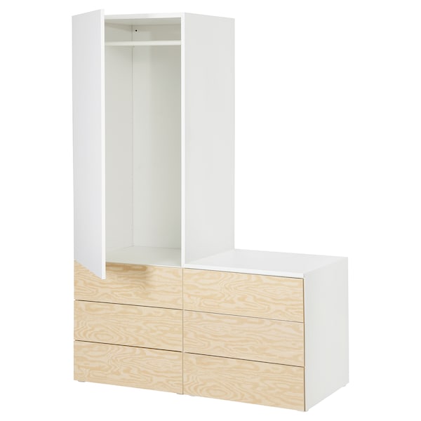 PLATSA Kleiderschrank m 1 Tür+6 Schubladen, weiß Kalbåden/glänzende Kiefernachbildung FONNES weiß,