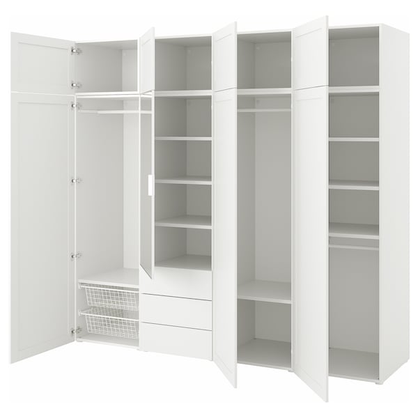 PLATSA Klschrank/8 Türen+3 Schubl., weiß STRAUMEN Spiegelglas/SANNIDAL weiß,