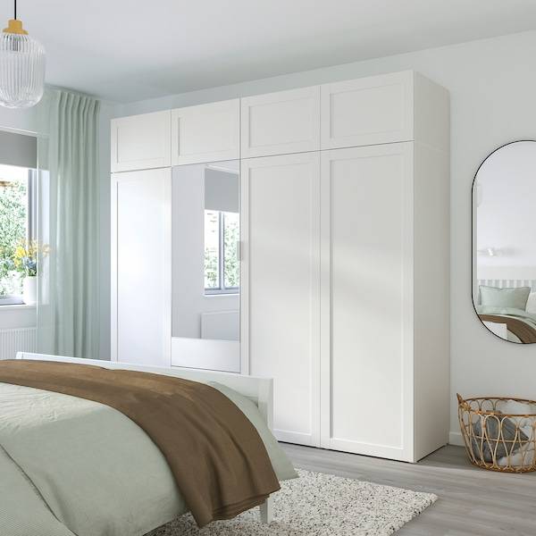 PLATSA Klschrank/8 Türen+3 Schubl., weiß STRAUMEN Spiegelglas/SANNIDAL weiß, Kostenloser Versand international