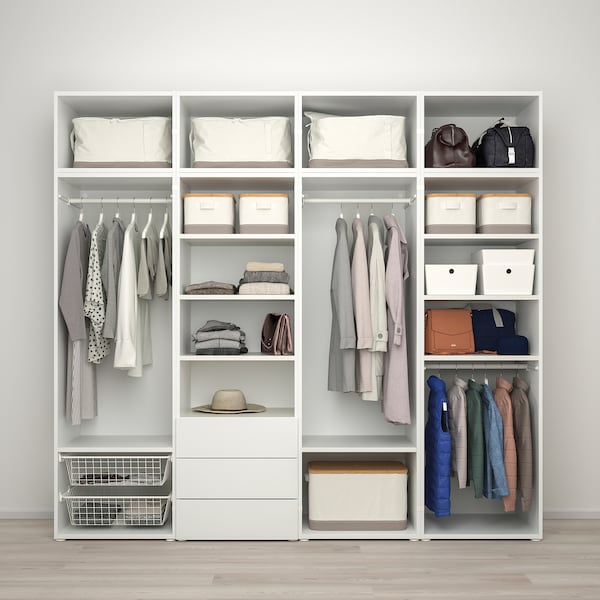 PLATSA Klschrank/8 Türen+3 Schubl., weiß STRAUMEN Spiegelglas/SANNIDAL weiß, Kostenloser Versand international
