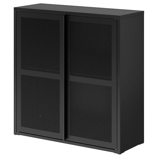IVAR Schrank mit Türen, schwarz Netz,