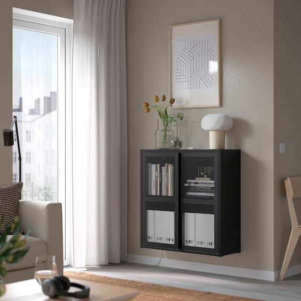 IVAR Schrank mit Türen, schwarz Netz, Fabrik Onlineshop