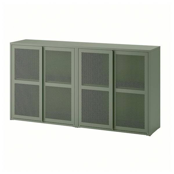 IVAR Schrank mit Türen, graugrün Netz,