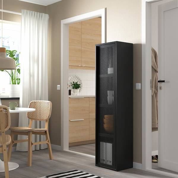 IVAR Schrank mit Tür, schwarz Netz, Preisnachlass