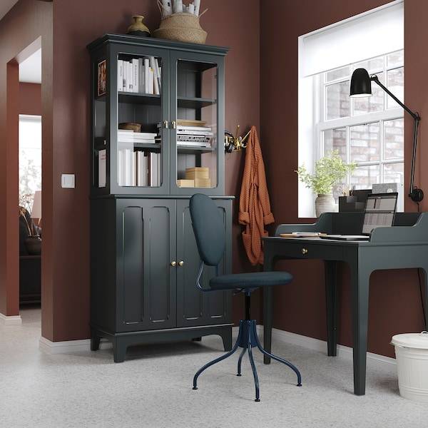 LOMMARP Schrank mit Vitrinentüren, dunkel blaugrün, Osterangebot