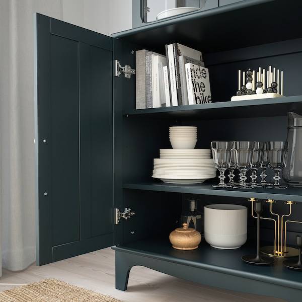 LOMMARP Schrank mit Vitrinentüren, dunkel blaugrün, Osterangebot