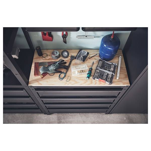 BROR Arbeitstisch mit Schubladen, schwarz/Kiefersperrholz, Kauf eins, bekomm eins gratis