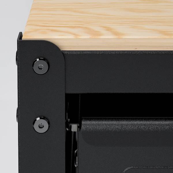 BROR Aufbew. mit Schrank/Werkbank, schwarz/Kiefersperrholz, VIP-Rabatte