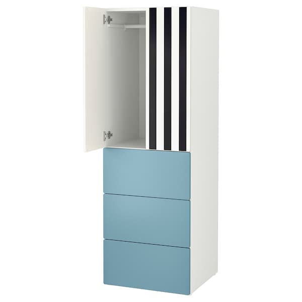 SMÅSTAD / PLATSA Kleiderschrank, weiß Streifen/blau 3 Schubladen,