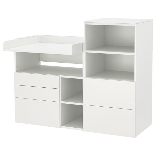 SMÅSTAD / PLATSA Wickeltisch, weiß weiß/mit Bücherregal,