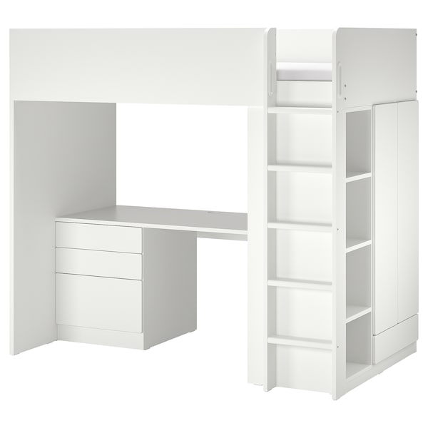 SMÅSTAD Hochbett, weiß weiß/mit Schreibtisch 4 Schubladen,