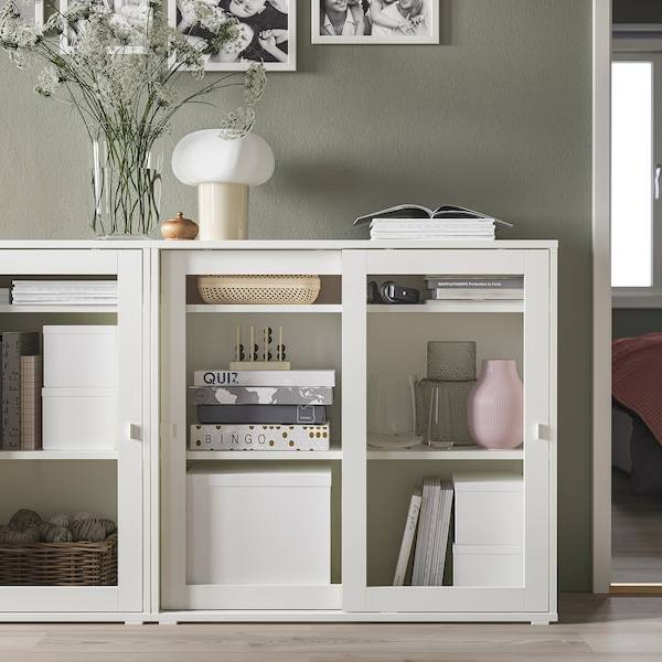 VIHALS Vitrine mit Schiebetüren, weiß, Heißer Verkauf