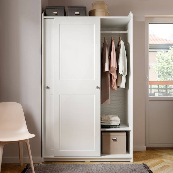 HAUGA Kleiderschrank mit Schiebetüren, weiß, Kostenlose Rückgabe