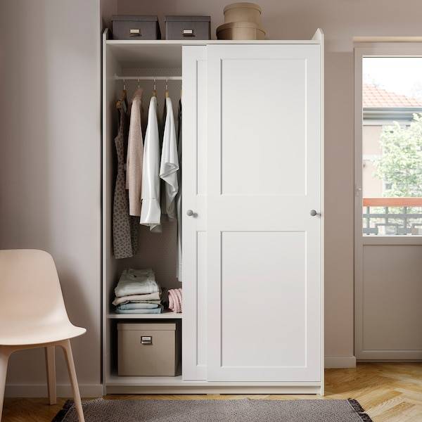 HAUGA Kleiderschrank mit Schiebetüren, weiß, Kostenlose Rückgabe