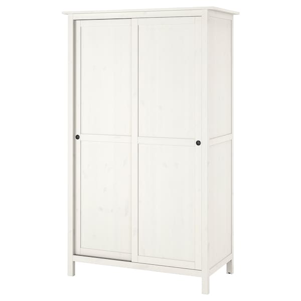 HEMNES Kleiderschrank mit 2 Schiebetüren, weiß gebeizt,