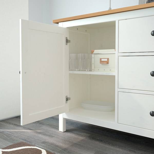 HEMNES Sideboard, weiß gebeizt/hellbraun, 2025