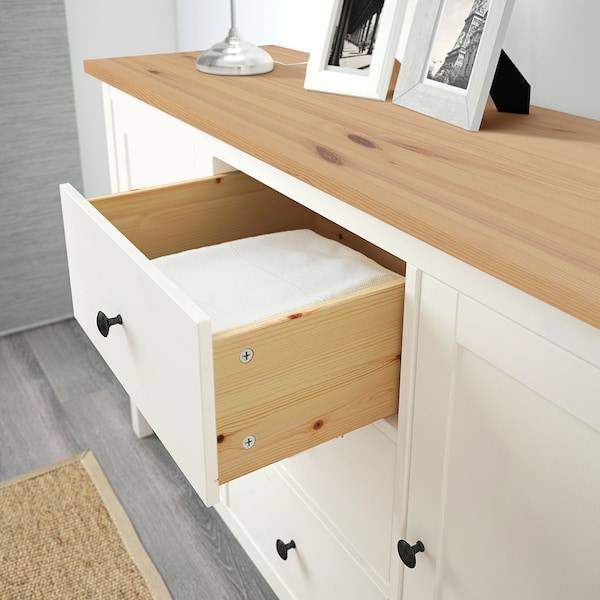 HEMNES Sideboard, weiß gebeizt/hellbraun, 2025