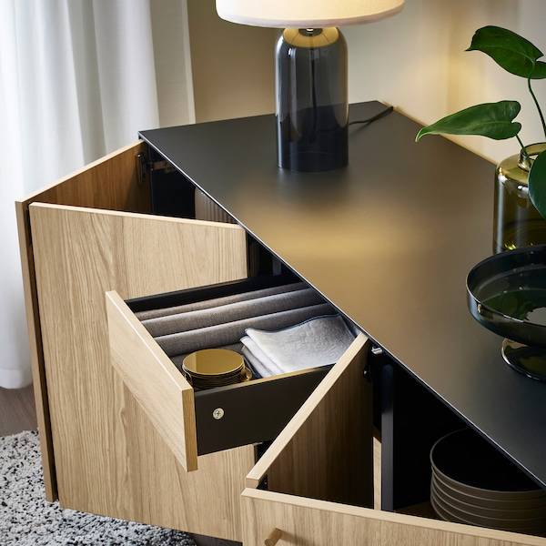 BOASTAD Sideboard, schwarz/Eichenfurnier, Online