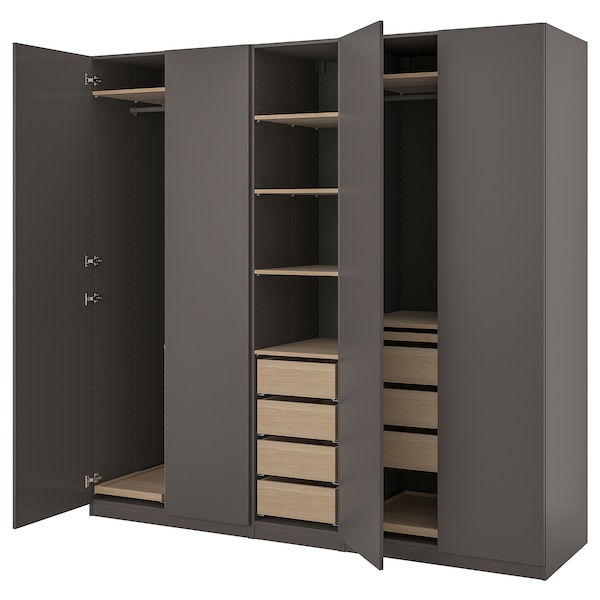 PAX / FORSAND Schrankkombination, dunkelgrau/Eicheneff wlas dunkelgrau,