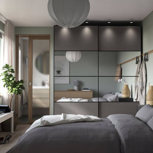 PAX / MEHAMN/AULI Schrankkombination, dunkelgrau doppelseitig/dunkelgrau Spiegelglas, Online Shopping