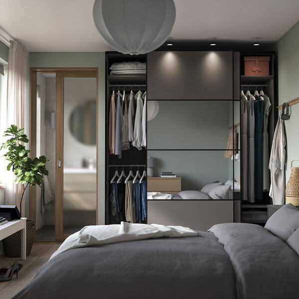 PAX / MEHAMN/AULI Schrankkombination, dunkelgrau doppelseitig/dunkelgrau Spiegelglas, Online Shopping
