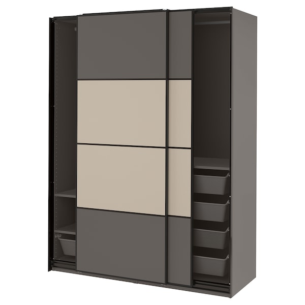 PAX / MEHAMN Kleiderschrank, doppelseitig dunkelgrau/graubeige,
