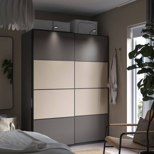 PAX / MEHAMN Kleiderschrank, doppelseitig dunkelgrau/graubeige, Black Friday