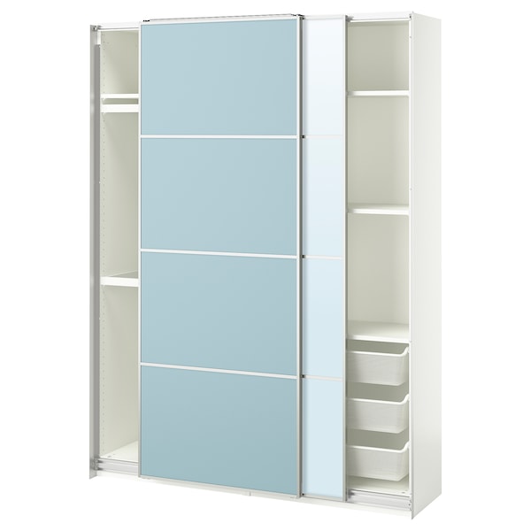 PAX / MEHAMN/AULI Kleiderschrank mit Schiebetüren, weiß doppelseitig/hellblau Spiegelglas,