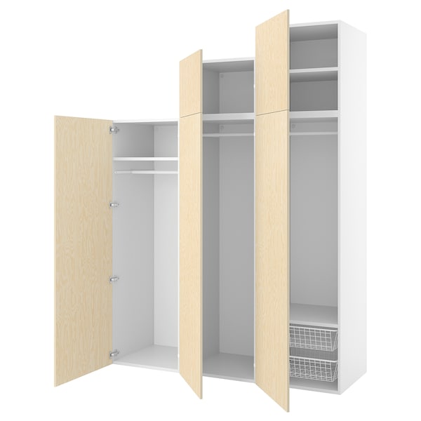 PLATSA Kleiderschrank mit 5 Türen, weiß/Kalbåden glänzende Kiefernachbildung,
