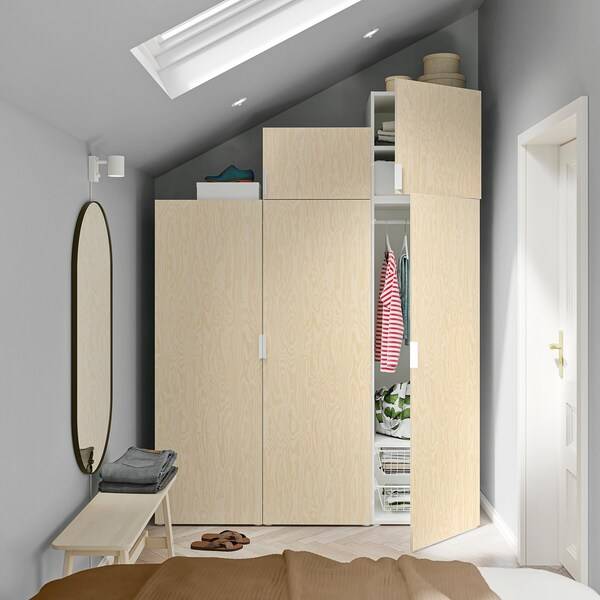 PLATSA Kleiderschrank mit 5 Türen, weiß/Kalbåden glänzende Kiefernachbildung, Top Angebot