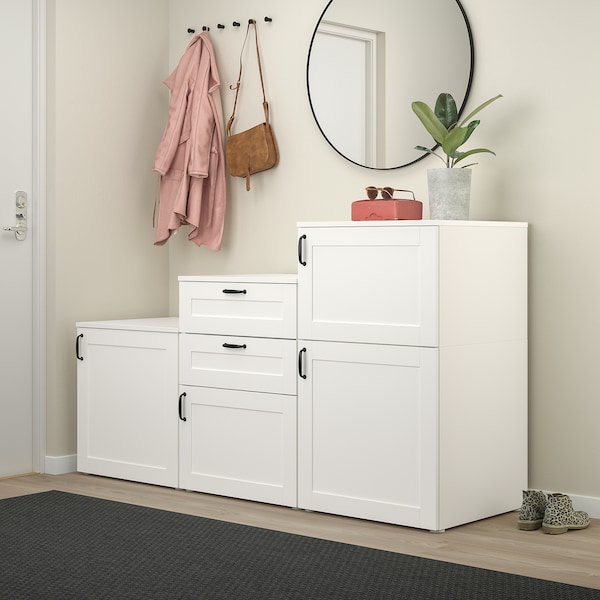 PLATSA Schrank mit Türen+Schubladen, weiß/Sannidal weiß, Neueste Mode