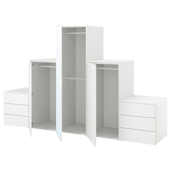 PLATSA Kleiderschrank m 3 Türen+6Schubl., weiß STRAUMEN Spiegelglas/FONNES weiß,