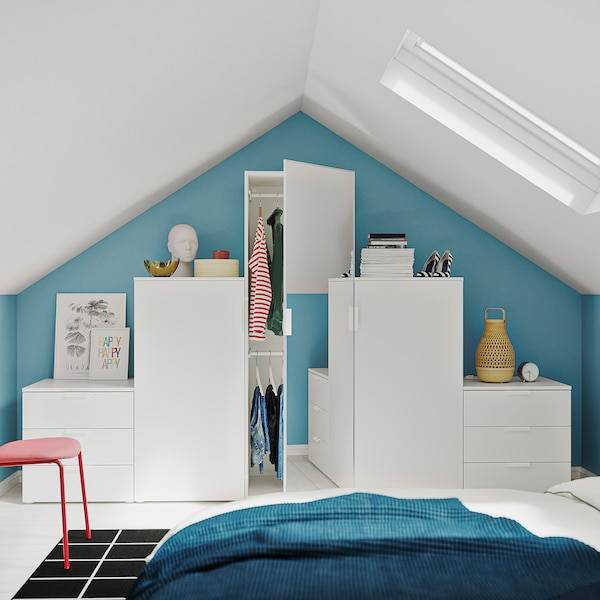 PLATSA Kleiderschrank m 3 Türen+6Schubl., weiß STRAUMEN Spiegelglas/FONNES weiß, Blitzangebot