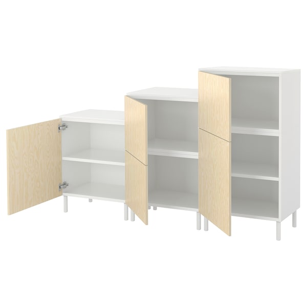PLATSA Schrank mit 5 Türen, weiß/Kalbåden glänzende Kiefernachbildung,